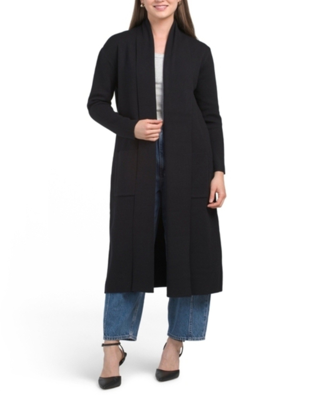 Long Open-Front Black Women’s Sweater Cardigan